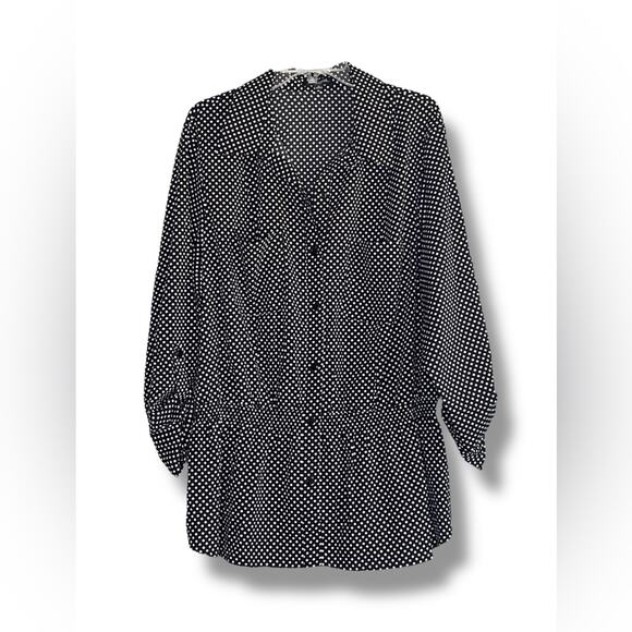 Notations Woman Plus Size button front polka dot peplum blouse - Picture 1 of 8